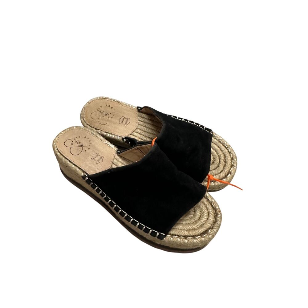 Oasis Society Black Espadrille Platform Slide, Size 7.5